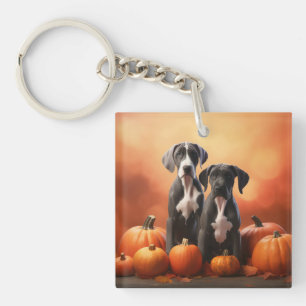 Grote Deen Puppy Herfst Delight Pompoen Sleutelhanger