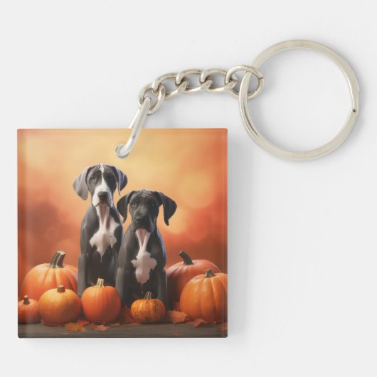 Grote Deen Puppy Herfst Delight Pompoen Sleutelhanger (Achterkant)