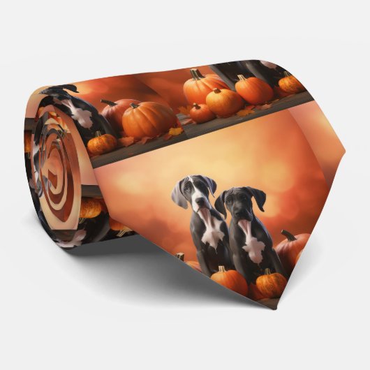Grote Deen Puppy Herfst Delight Pompoen Stropdas (Opgerold)