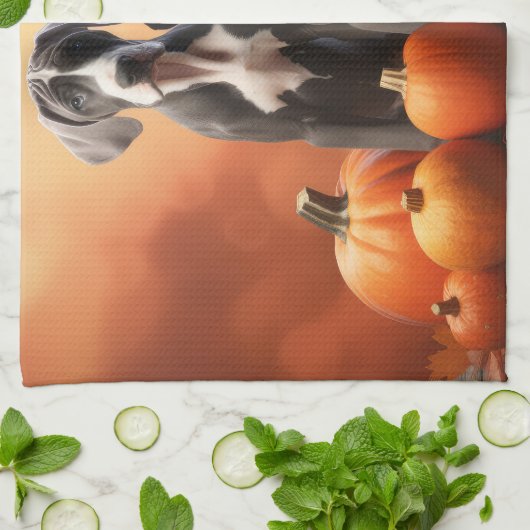 Grote Deen Puppy Herfst Delight Pompoen Theedoek (Gevouwen)