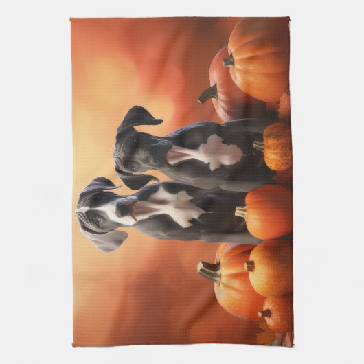 Grote Deen Puppy Herfst Delight Pompoen Theedoek (Verticaal)