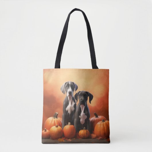 Grote Deen Puppy Herfst Delight Pompoen Tote Bag (Voorkant)
