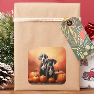 Grote Deen Puppy Herfst Delight Pompoen Vierkante Sticker