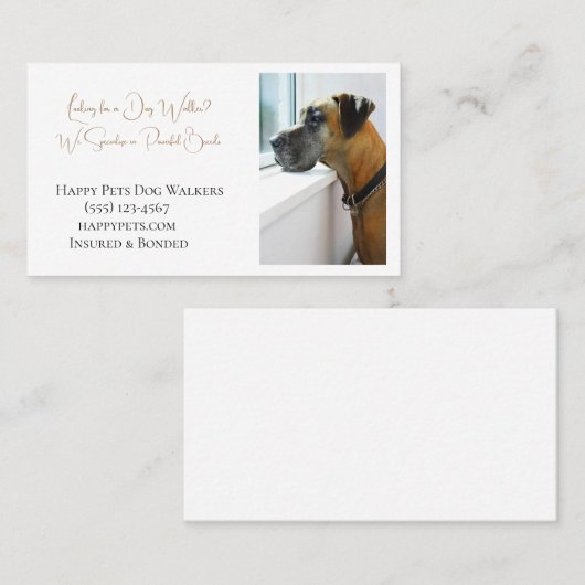Grote Deen Sadly Looking Out Window voor Dog Walke Visitekaartje (Voorkant / Achterkant)