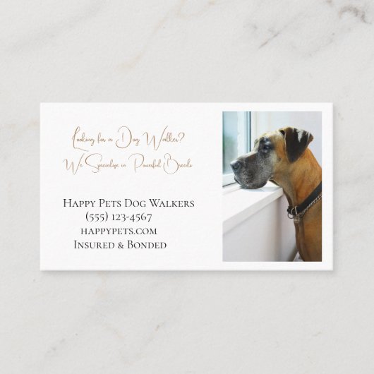 Grote Deen Sadly Looking Out Window voor Dog Walke Visitekaartje (Voorkant)