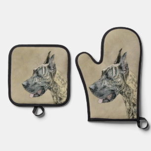 Grote Deen Schilderij Brindle Originele Pet Dog Ar Ovenwant & Pannenlap Set