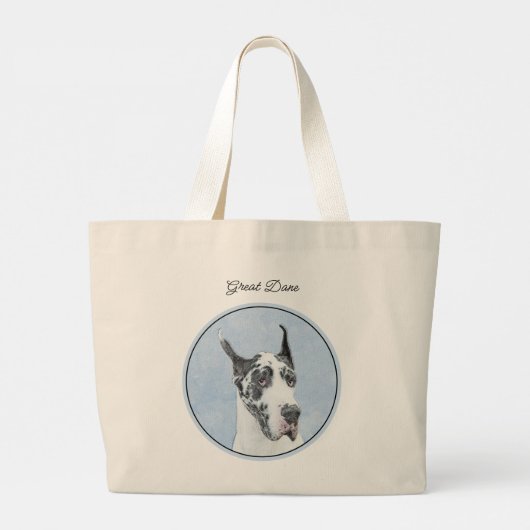 Grote Deen Schilderij Harlequin Originele Pet Dog Grote Tote Bag (Achterkant)