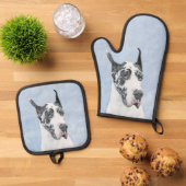 Grote Deen Schilderij Harlequin Originele Pet Dog Ovenwant & Pannenlap Set (Top down)