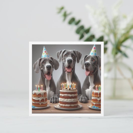 Grote Deen verjaardag uitnodiging, Hond verjaardag Kaart (Staand voorkant)