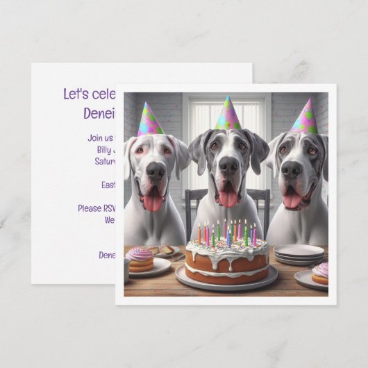 Grote Deen verjaardag uitnodiging, Hond verjaardag Kaart (Voorkant / Achterkant)