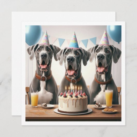 Grote Deen verjaardag uitnodiging, Hond verjaardag Kaart (Voorkant / Achterkant)