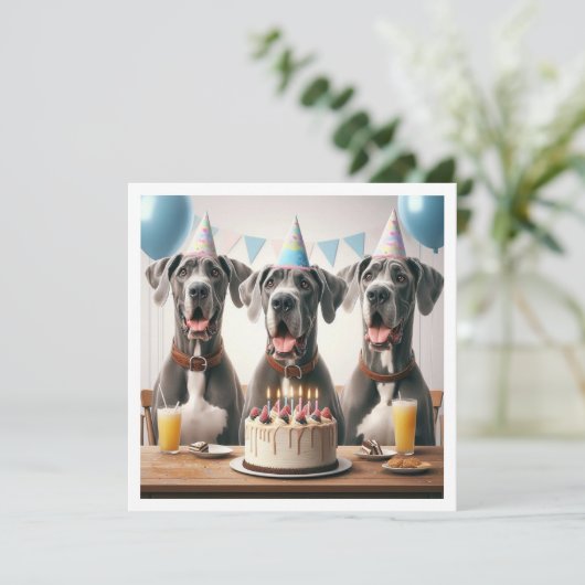 Grote Deen verjaardag uitnodiging, Hond verjaardag Kaart (Staand voorkant)