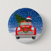 Grote deen-wagen rijdt met sneeuwkerst dan ronde button 5,7 cm (Voorkant)