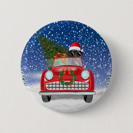 Grote deen-wagen rijdt met sneeuwkerst dan ronde button 5,7 cm (Voorkant)