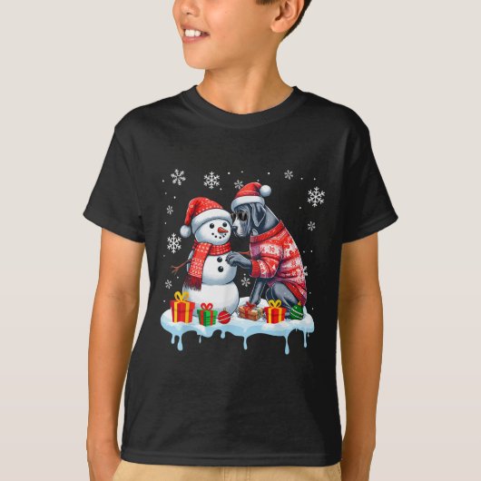 Grote Deen Zonnebril Trui Bouw Sneeuwman Xmas Eige T-shirt (Voorkant)