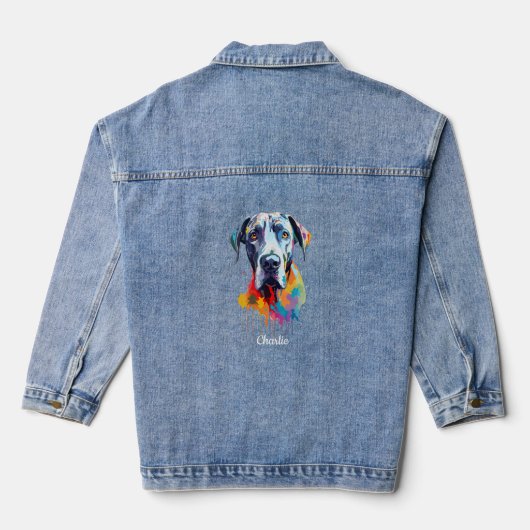 Grote Deense gepersonaliseerde Waterverf kunst Denim Jacket (Achterkant)
