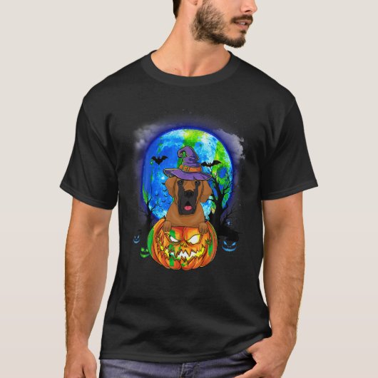 Grote Deense heks maan pompoen enge Halloween hond T-shirt (Voorkant)