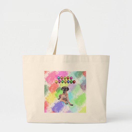 Grote Deense hond die gelukkig nieuwjaar wenst Grote Tote Bag (Voorkant)