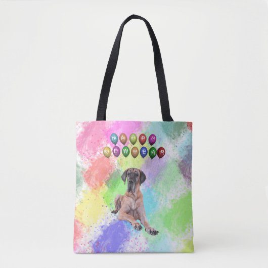 Grote Deense hond die gelukkig nieuwjaar wenst Tote Bag (Voorkant)