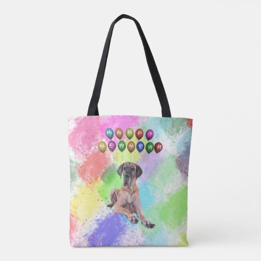 Grote Deense hond die gelukkig nieuwjaar wenst Tote Bag (Achterkant)