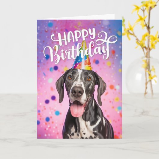 Grote Deense hond Gelukkige Verjaardag Kaart (Gele Bloem)