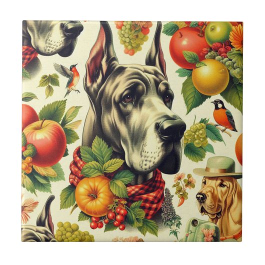 Grote Deense hond illustratie Tegeltje (Voorkant)