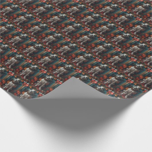 Grote Deense hond met kerstcadeaus open haard Cadeaupapier (Hoek)