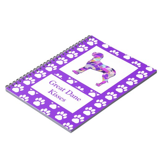 Grote Deense hond silhouet poot Paarse PY & B Notitieboek (Linkerzijde)