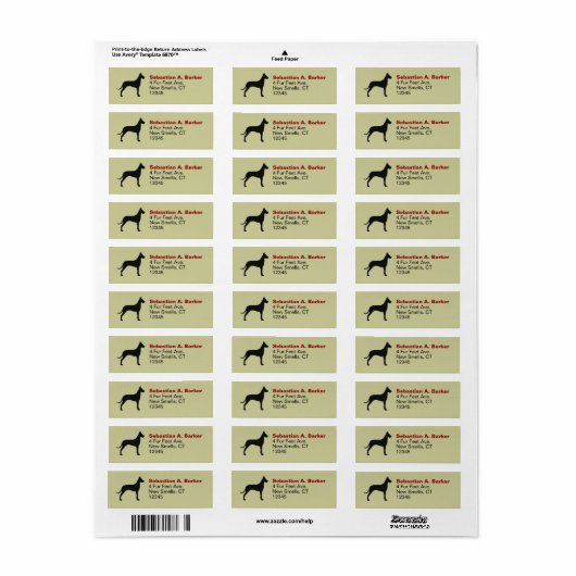 Grote Deense hond silhouet retour adres labels (Full Sheet)