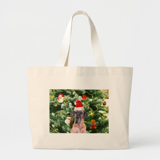 Grote Deense kerstboom geschenkdozen Santa Hat Grote Tote Bag (Voorkant)
