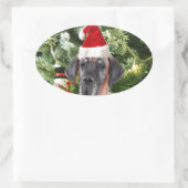 Grote Deense kerstboom geschenkdozen Santa Hat Ovale Sticker (Tas)