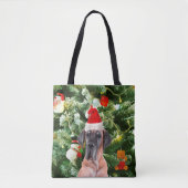 Grote Deense kerstboom geschenkdozen Santa Hat Tote Bag (Voorkant)