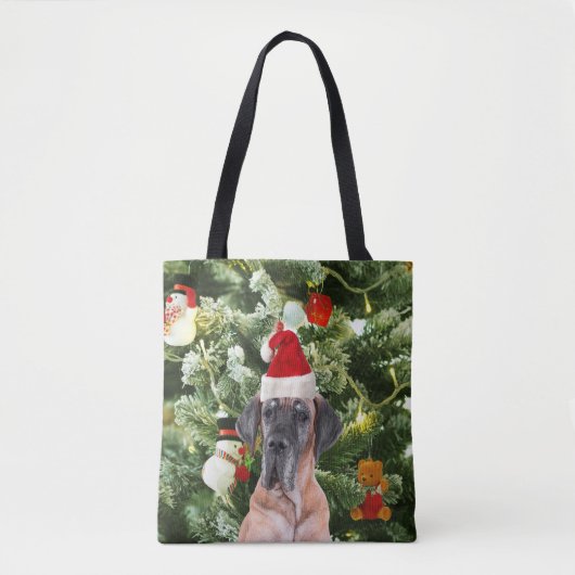 Grote Deense kerstboom geschenkdozen Santa Hat Tote Bag (Voorkant)