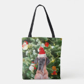 Grote Deense kerstboom geschenkdozen Santa Hat Tote Bag (Achterkant)