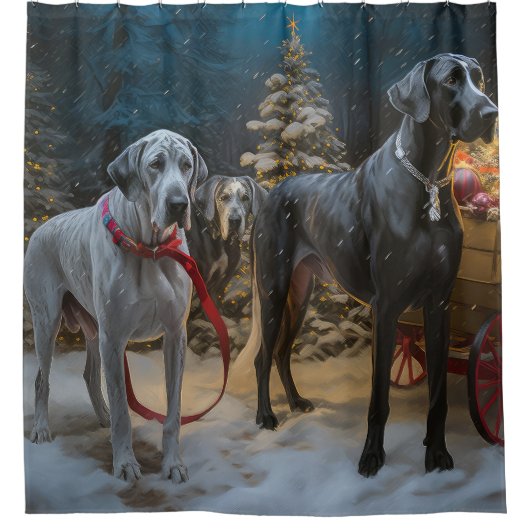 Grote Deense sneeuwslee Kerstdecoratie Douchegordijn (Voorkant)