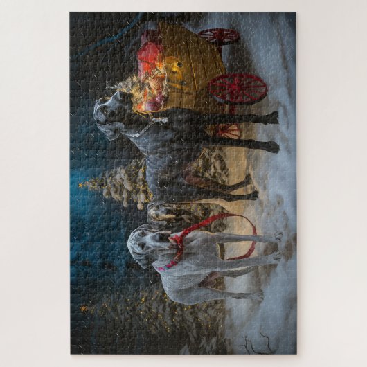 Grote Deense sneeuwslee Kerstdecoratie Legpuzzel (Verticaal)