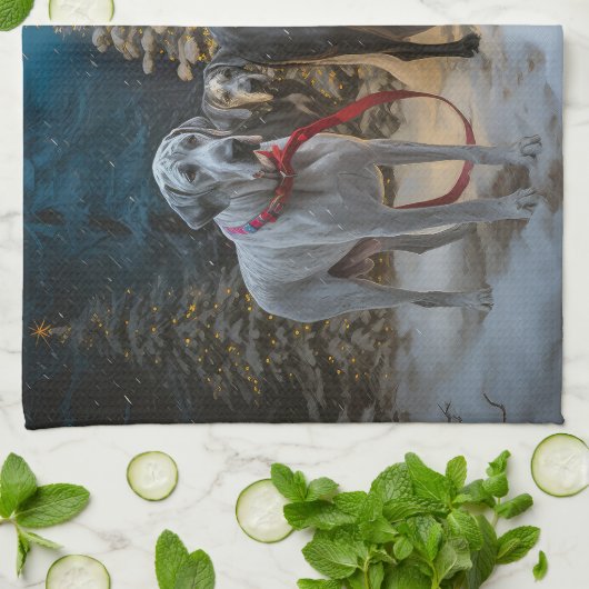 Grote Deense sneeuwslee Kerstdecoratie Theedoek (Gevouwen)