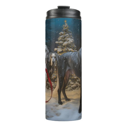 Grote Deense sneeuwslee Kerstdecoratie Thermosbeker (Voorkant)