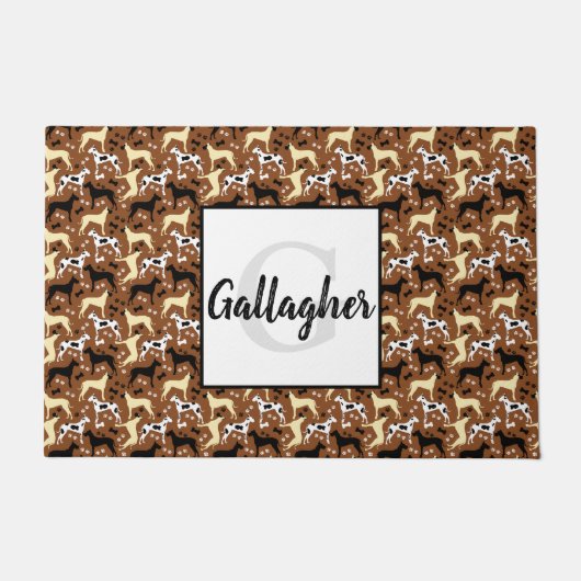 Grote Denen Monogram Achternaam Doormat Deurmat (Voorkant)