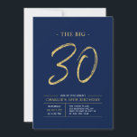 Grote Dertig | Goud & Navy Blauwe 30e Verjaardagsf Kaart<br><div class="desc">Vier je speciale dag met deze eenvoudige stijlvolle uitnodiging voor je 30e verjaardag. Dit ontwerp bevat een borstel schrift "De Grote 30" met een strakke indeling in een marineblauw & gouden kleurcombinatie. Meer ontwerpen en feestartikelen zijn beschikbaar in mijn winkel BaraBomDesign.</div>