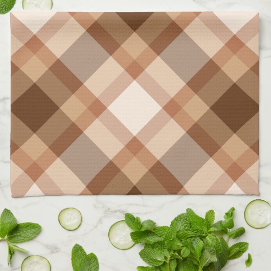 Grote diagonale plaagbruin, beige, koper en tan theedoek (Gevouwen)