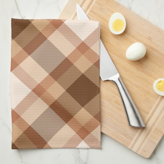 Grote diagonale plaagbruin, beige, koper en tan theedoek (Quarter Fold)