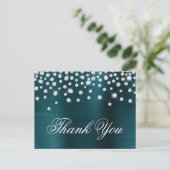 Grote diamant confetti oceaan teal satijnen folie briefkaart (Staand voorkant)