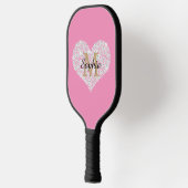 Grote Diamanten Hart, Gouden Monogram, Naam, Roze Pickleball Paddle (Links)