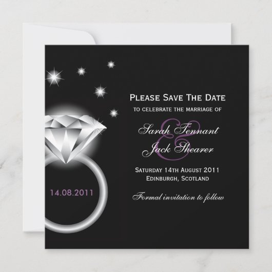 Grote diamantring bespaart de datum save the date (Voorkant)