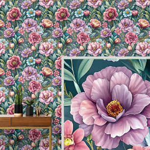 Grote, dikke en mooie roze bloemen behang