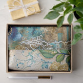 Grote Distressed Blauwgroen Blauw Goud Bloemen & R Tissuepapier (Geschenk)