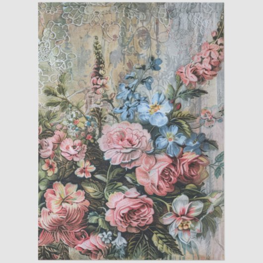 Grote Distressed  Bloemen Decoupage Tissuepapier (Voorkant)