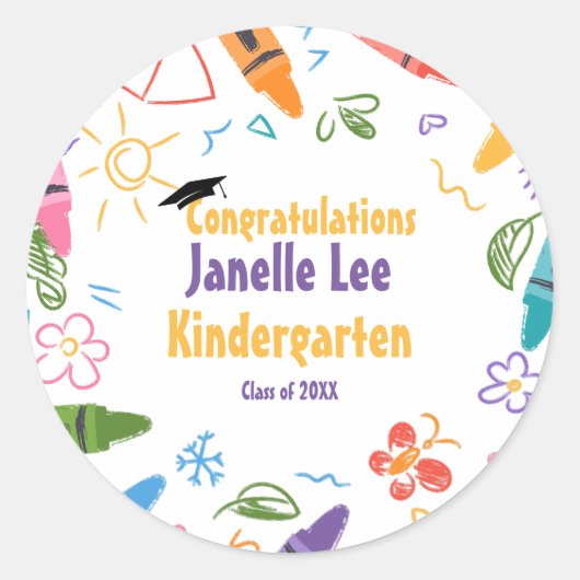 Grote Doodle Kindergarten Afstudeerfeest Ronde Sticker (Voorkant)