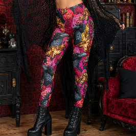 Grote Doodshoofdvlinders Gothic Raven Rozen Leggings